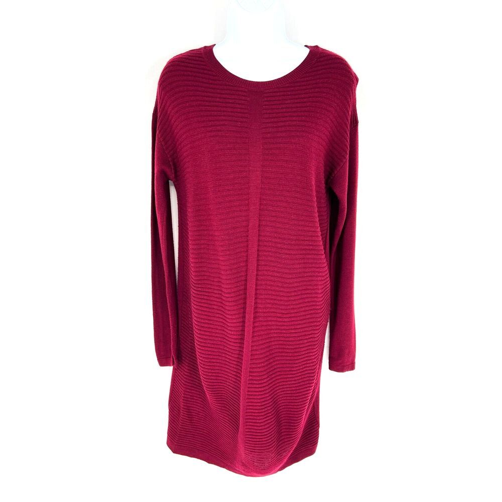 ASOS‎ Sweater Dress Size 4 Burgundy Knee Length Ribbed Dolman Sleeve Boat Neck
